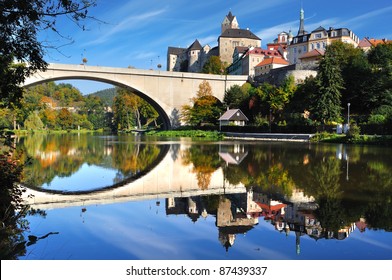 Picturesque Landscape With Bridge And Castle Loket. Czech Republic