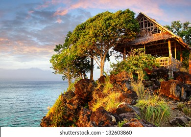 Picturesque Landscape With Hut. Apo Island, Philippines