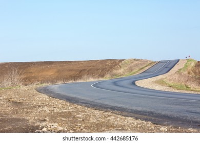 Picturesque Landscape Scene And Sunrise Above Road In California With Copy Space