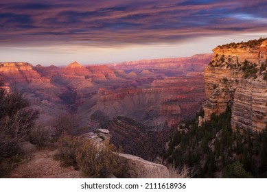 Picturesque Landscapes Of The Grand Canyon, Arizona, USA. Beautiful Natural Background. Travel Sunset Freedom