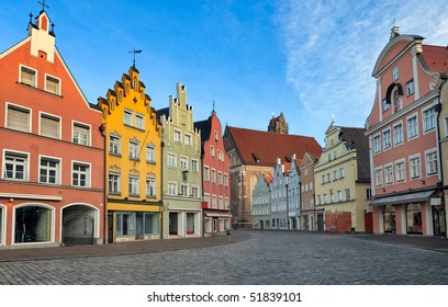 Picturesque medieval gothic houses in old bavarian town near Munich, Germany