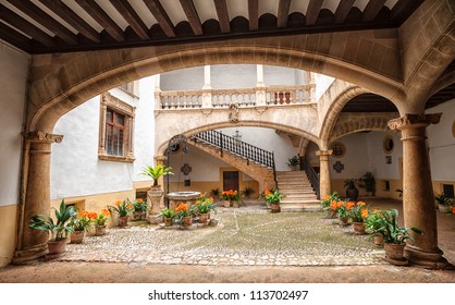 Picturesque mediterranean courtyard in Palma de Mallorca, Spain