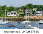 Picturesque Rockport Harbor with Boats and Costal Houses, Massachusetts, USA