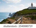 Picturesque spring Cabo da Roca landscape with lighthouse, Sintra-Cascais Natural Park, Portugal