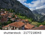 Picturesque town of houses with stone facades located on the mountain top of the Picos de Europa in a rural setting. Bejes village of the Liebana municipality of the Cantabria Autonomous Community