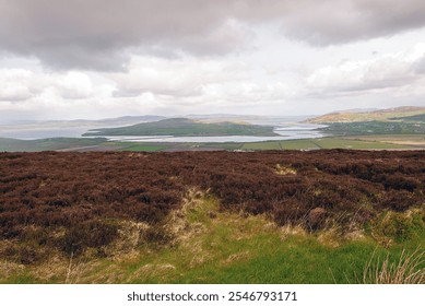 picturesque view of rolling hills, green pastures, and serene waters under a cloudy sky, highlighting the beauty of rural landscapes and natural serenity - Powered by Shutterstock