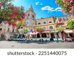Picturesque view of San Giuseppe Church at IX Aprile Square in Taormina. Sicily, Italy
