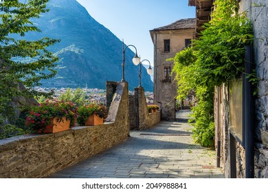 The picturesque village of Bard in Aosta Valley, northern Italy, on a sunny summer afternoon.