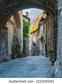 The picturesque village of Bard in Aosta Valley, northern Italy, on summer afternoon.