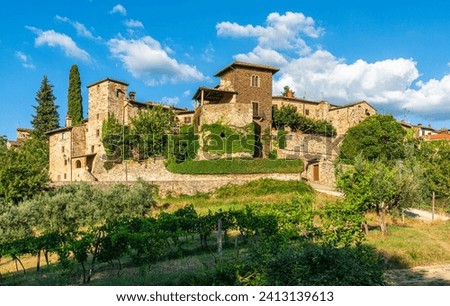 The picturesque village of Montefioralle, near Greve in Chianti, on a sunny summer day. Province of Florence, Tuscany, Italy.