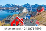 Picturesque village on coast of Greenland - Colorful houses in Tasiilaq, East Greenland