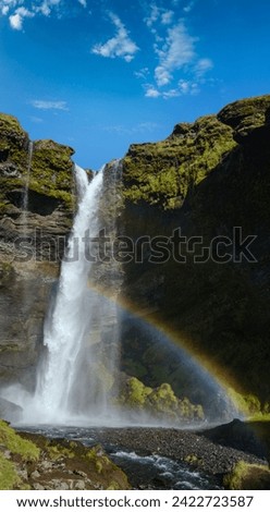 Picturesque waterfall Kvernufoss autumn view, southwest Iceland.