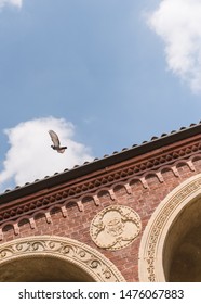 A Pidgeon Is Flying Off An Italian Building