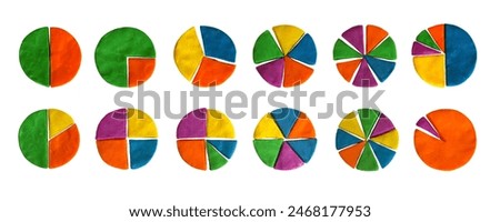 pie chart for presentations and reports. Colored realistic 3d objects. Made from plasticine.