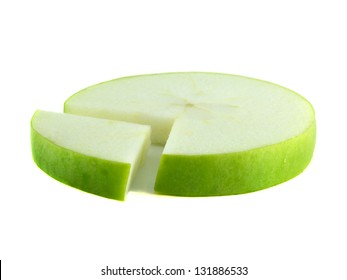 Pie Chart Of Sliced Apple (green). Business Concept Diagram Of Fresh Fruit (health). Isolated On White Background.