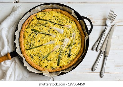 Pie With Cheese And Spring Onion Baked On A Traditional Recipe