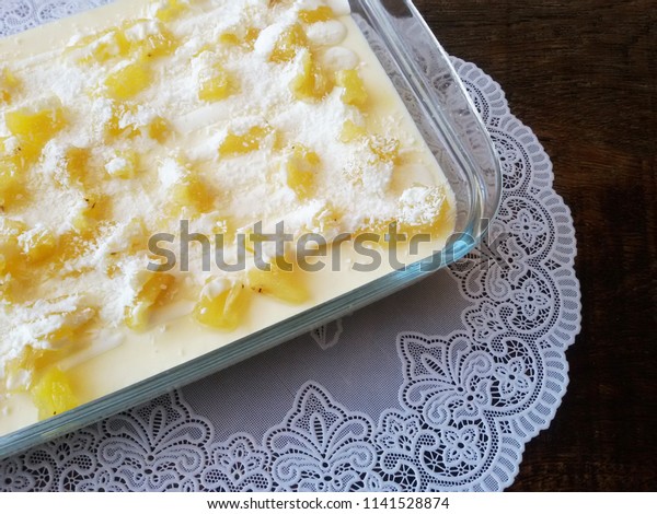 Pie Made Pineapple Sweet Cream Pineapple Stock Photo Edit Now