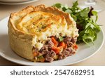 Shepherd’s Pie: Savory pie made with minced lamb and vegetables, topped with mashed potatoes and baked until golden.