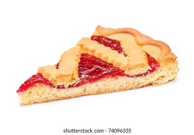 Pie Slice With Cherry Jam Isolated On White