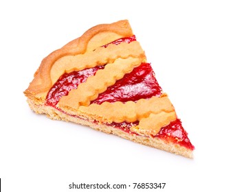 Pie Slice With Cherry Jam Isolated On White