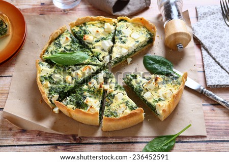 Pie with spinach and feta cheese, food