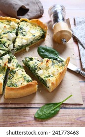 Pie With Spinach And Feta On A Napkin, Tasty Food