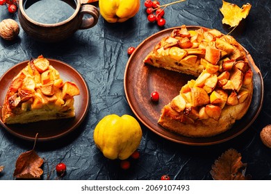 Piece Autumn Pie Or Tart With Ripe Quince