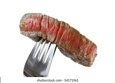 Piece Of Beef Steak On Fork