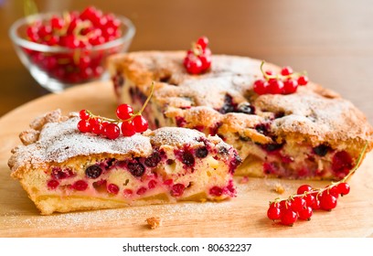 Piece Of Berry Pie And Red Currants In Bowl