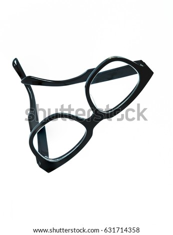 A piece of black eyeglasses floating in the air 