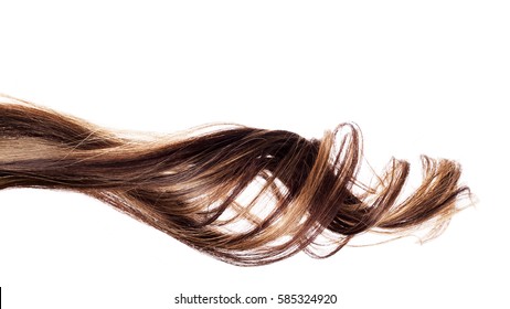 piece of brown hair on white isolated background