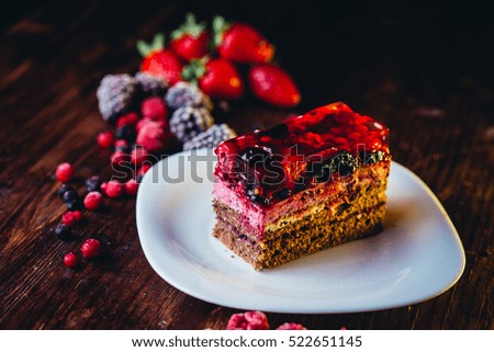 Similar – square pieces of cake crumble with cherry