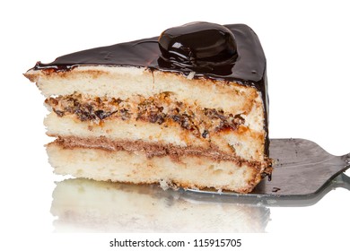 Piece Of Cake With Prunes. Side View Close-up