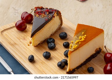 Piece Of Caramel Souffle Cake With Berries