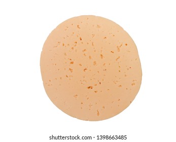 Piece of cheese with holes of round shape isolated on a white background