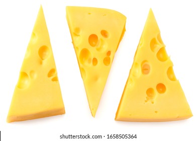 Piece Of Cheese Isolated On White Background. Top View