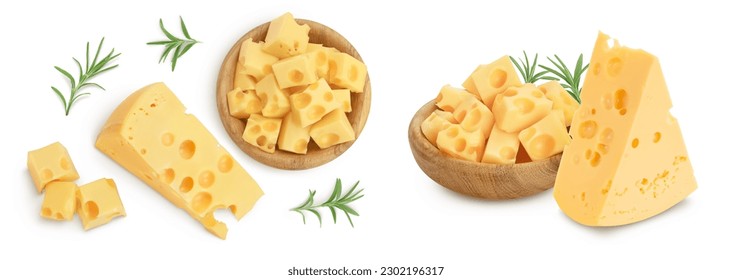 piece of cheese isolated on white background . Top view. Flat lay - Powered by Shutterstock