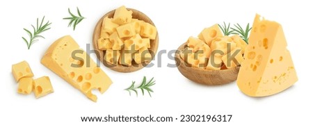 piece of cheese isolated on white background . Top view. Flat lay
