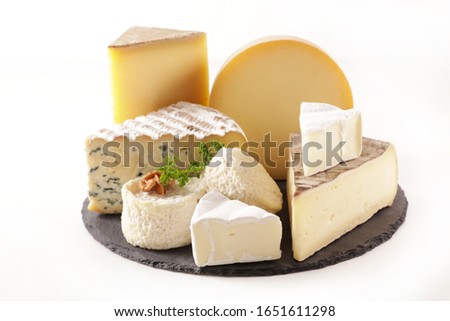 piece of cheese, variety- assorted of cheese isolated on white background