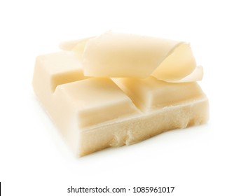 Piece Of Chocolate And Curl On White Background