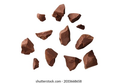 piece of chocolate explosion  isolated  on white background  with clipping path. Full depth of field.
