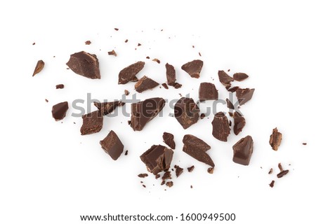 piece of chocolate isolated on white background with clipping path. . Top view. Flat lay.