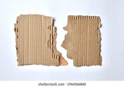 A Piece Of Craft Cardboard Torn Edge White Background