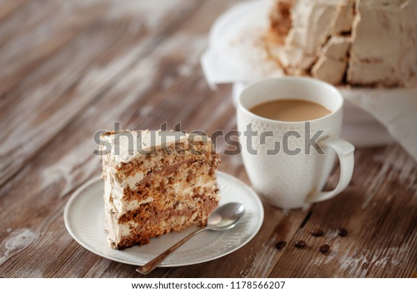 Piece Crispy Coffee Nut Meringue Cake Stock Photo Edit Now