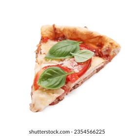 Piece of delicious Caprese pizza isolated on white - Shutterstock ID 2354566225