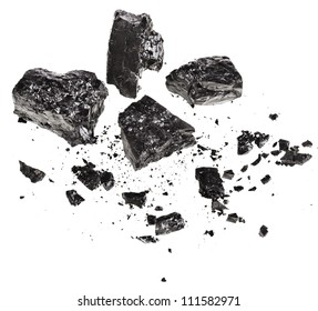 Piece of fractured black coal isolated on white background - Shutterstock ID 111582971