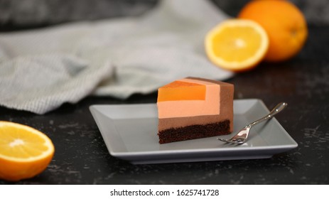 Piece Of French Chocolate Orange Mousse Cake.