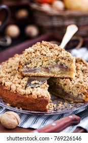 Piece Of Fresh Homemade Apple And Cinnamon Crumb Coffee Cake