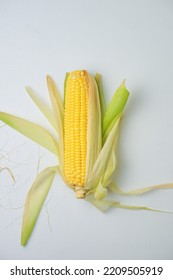 A Piece Of Fresh Sweet Corn. Just Picked From The Field. To Cook. To Sell. Beautiful, Yellow And Perfect Corn Kernels.white Background.negative Space.