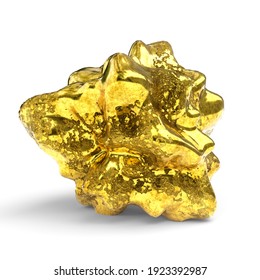 A piece of gold-colored metal nugget on a white background.
